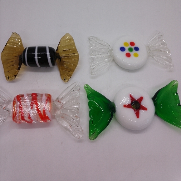4 Piece Set Hand Blown Glass Christmas Candy Holiday Decor - Picture 2 of 2